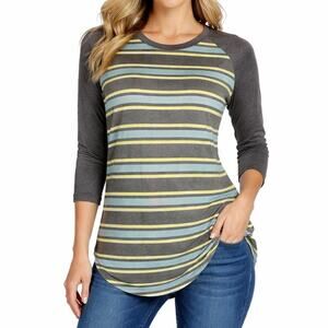 Lularoe Randy 3/4 Sleeve Striped Crewneck Tee Brown Green Size XXS